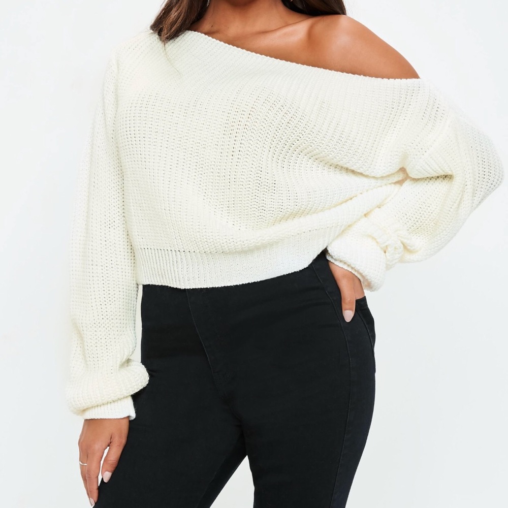 Missguided Cream Off Shoulder Cropped Sweater